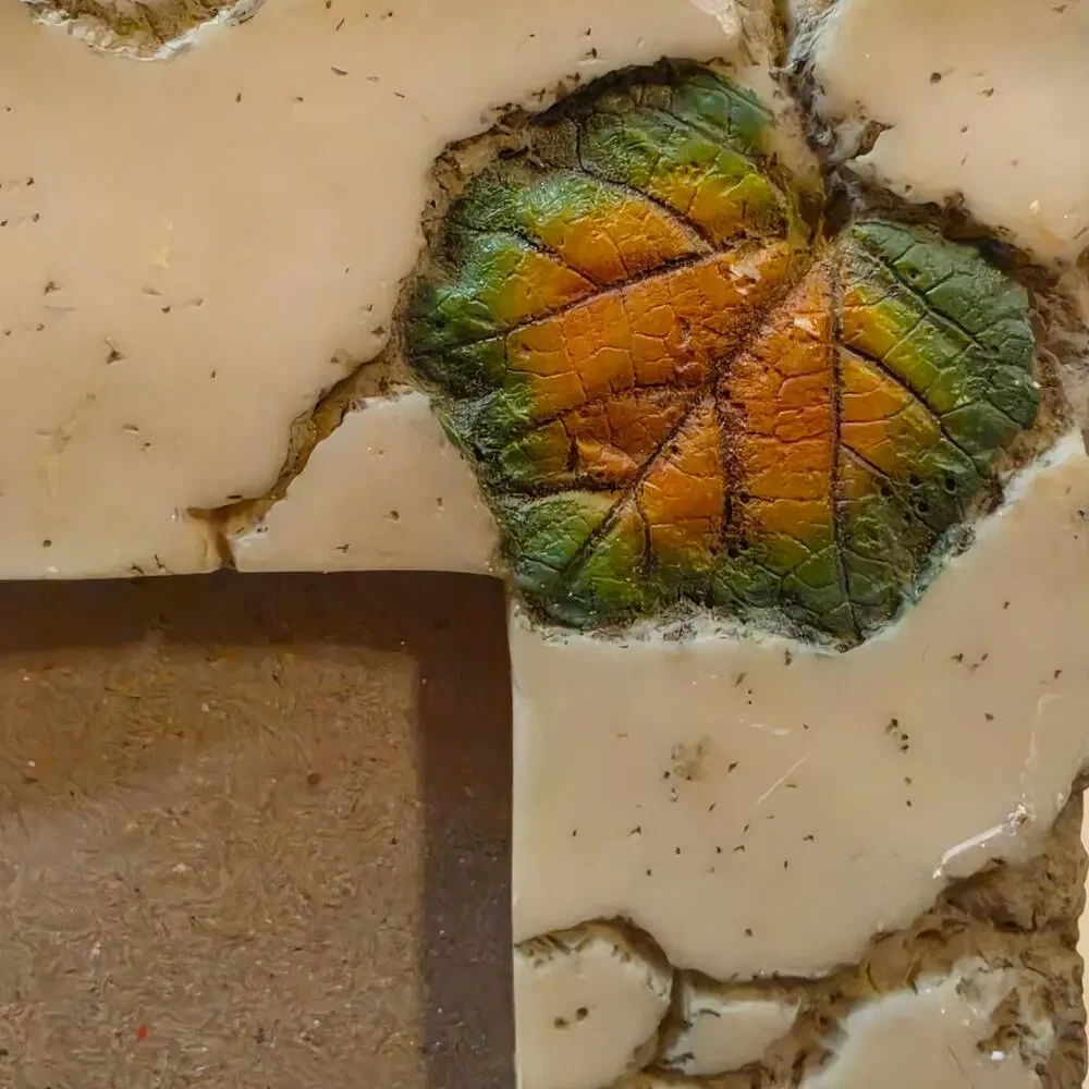 Vintage Faux Stone Resin Picture Frame 3D Fall Leaves Cracked Textured Decor